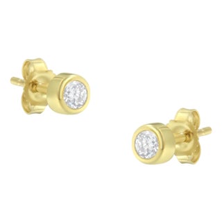 10K Yellow Gold 1/5 Cttw Round Brilliant-Cut Near Colorless Diamond Bezel-Set Stud Earrings (H-I Color, I1-I2 Clarity) For Sale