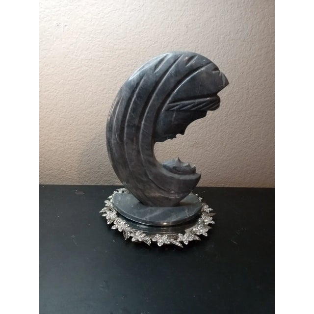 1980s 1980s Gorgeous Hand Carved Gray Variegated Marble Madonna & Child Sculpture Italy For Sale - Image 5 of 6