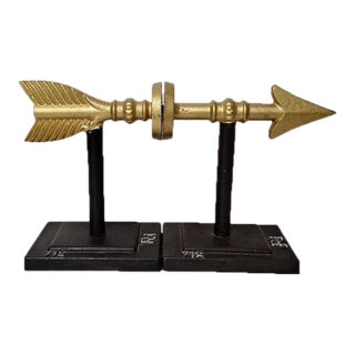 Vintage MCM Metal Arrow Bookends Cast Iron Gold Archery Decor For Sale