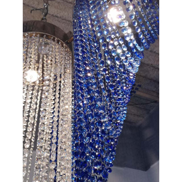 Large Cobalt Blue and Clear Crystal Beaded Chandelier For Sale - Image 13 of 17
