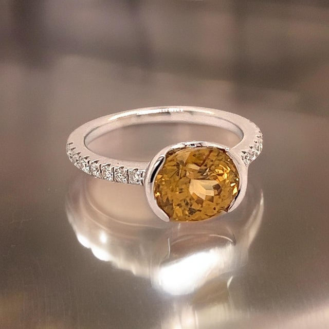 Orange Natural Zircon Diamond Ring 6.5 14k White Gold 3.5 TCW Certified For Sale - Image 8 of 12