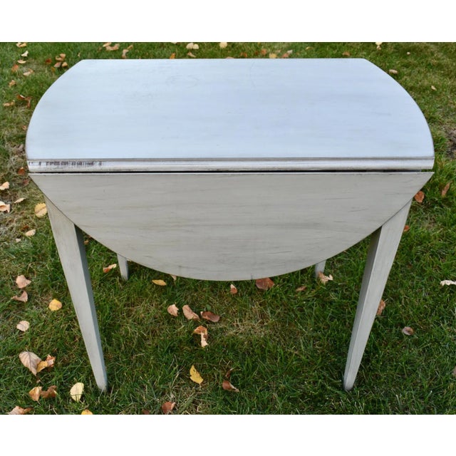 Mahogany Pembroke Drop Leaf Accent Table Painted Storage Drawer Gray 70s For Sale - Image 4 of 12