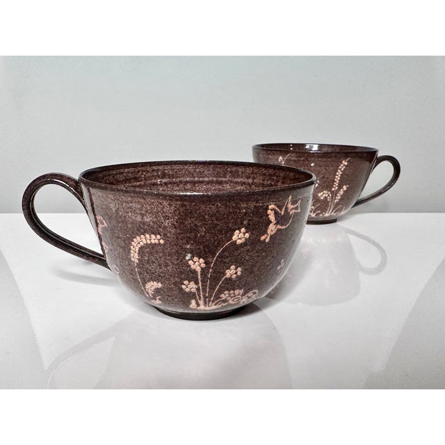 Mid-Century Modern Studio Ceramic Cups with Plant and Animal Decor from Elli & Walter Serocka, Germany, 1970s, Set of 2 For Sale - Image 3 of 15