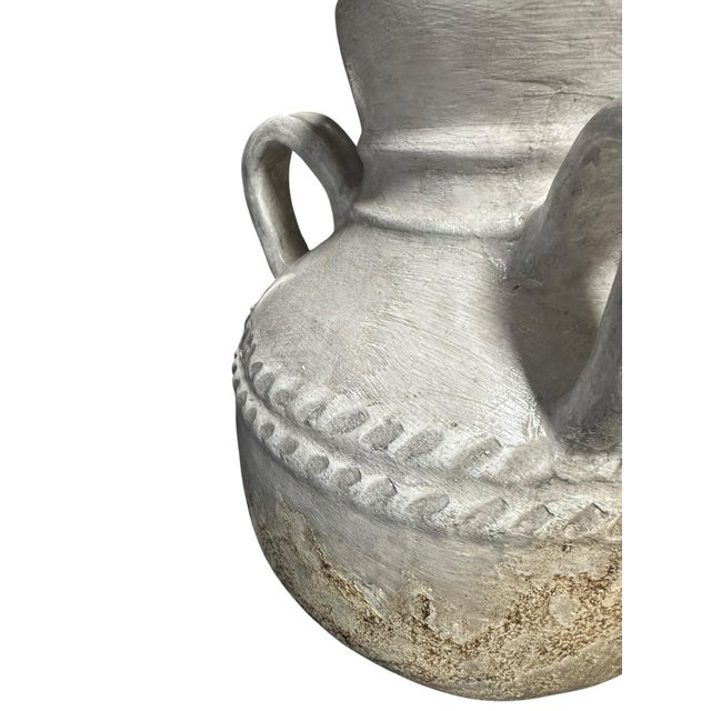 Ceramic Vintage Amphora-Style Triple Handled Terracotta Vase For Sale - Image 7 of 12