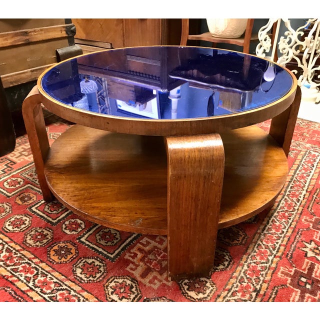 Mid-Century Modern Gilbert Rohde Coffee Table With Cobalt Blue Glass