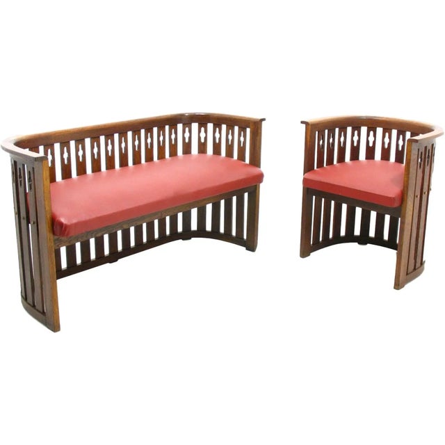 Viennese Arts & Crafts Oak Sofa and Chair, 1920s, Set of 2 For Sale - Image 15 of 15