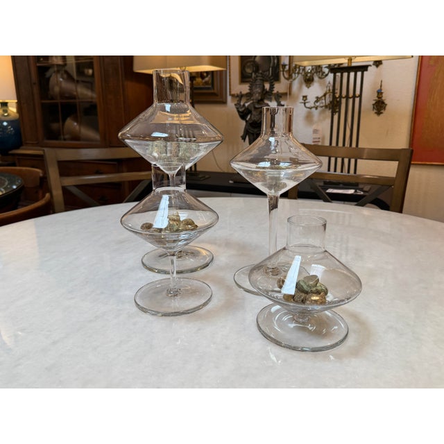 2010s Modern Glass Pedestal Vessels + Seashells, Set of Four For Sale - Image 5 of 12