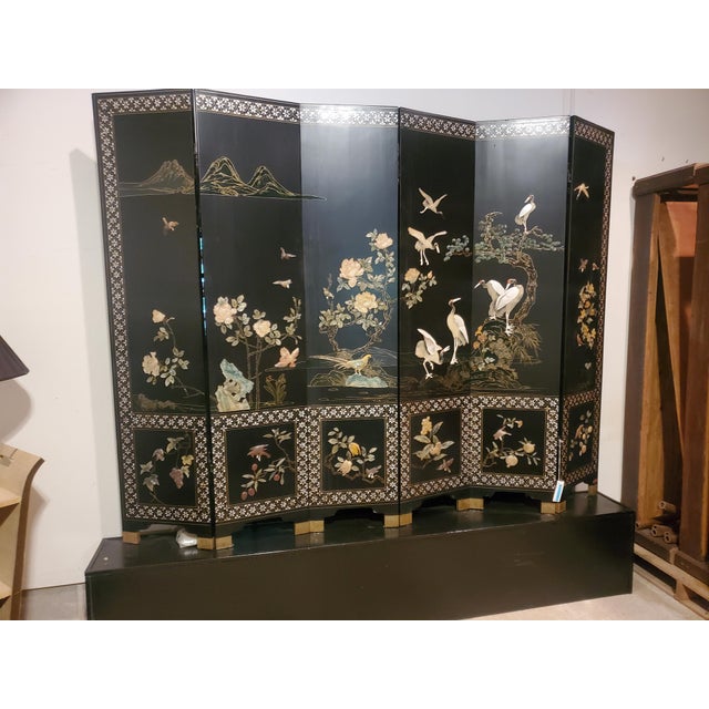 This beautiful, six-panel screen features depictions of cranes, mountains, and florals. Each of the 6 screens is 16 inches...