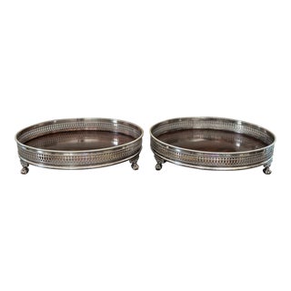 Pair Mic Century Round Silverplate Footed Gallery Trays For Sale