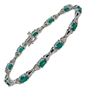 9 Carat Natural Emerald & Diamond Cocktail Tennis Bracelet 14 Karat White Gold