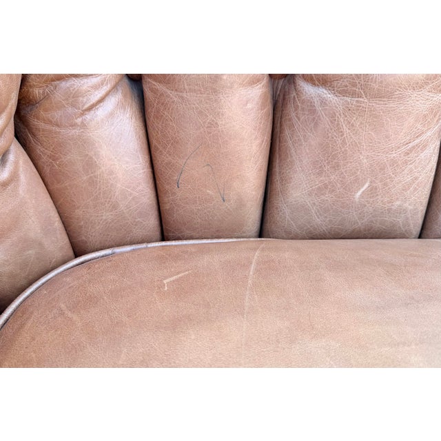 Mid-Century Modern Vintage Distressed Leather Chesterfield Sofa | Made in Canada | Camel Brown | Circa 1990s For Sale - Image 3 of 18