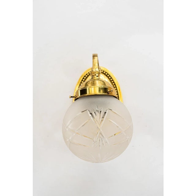 Art Deco Brass and Cut Glass Wall Lamps, Vienna, 1920s, Set of 2 For Sale - Image 4 of 13