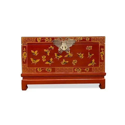 Wood Hand Painted Golden Butterfly Trunk For Sale - Image 7 of 7