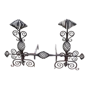 1900 - 1909 Arts and Crafts Wrought Iron Andirons - 3 Pieces
