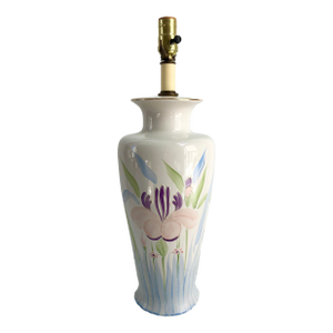 Large Vintage Hand-Painted Otagiri Japanese Pastel Pink& Blue Porcelain Asia Floral Table Lamp