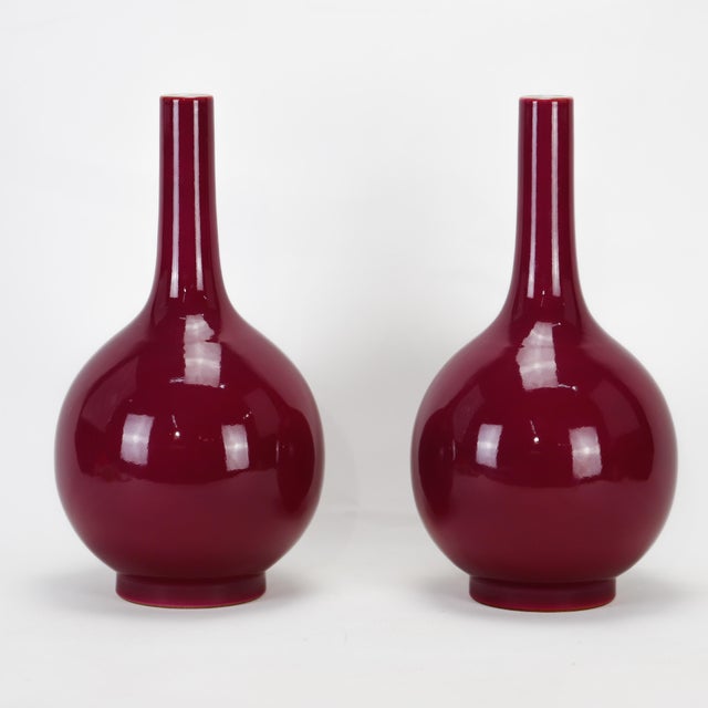 Ceramic Pair of Yongzheng Mark, Chinese Early 20th Century Red Glaze Cone-Handled Vase For Sale - Image 7 of 7