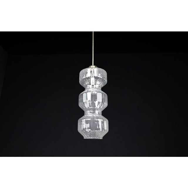 Mid-Century Modern Glass and Brass Pendant Lamp, Bohemia, Czechoslovakia, 1970s For Sale - Image 4 of 12