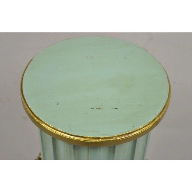 Antique French Empire Neoclassical Green & Gold Painted Wooden Column Pedestal For Sale In Philadelphia - Image 6 of 13
