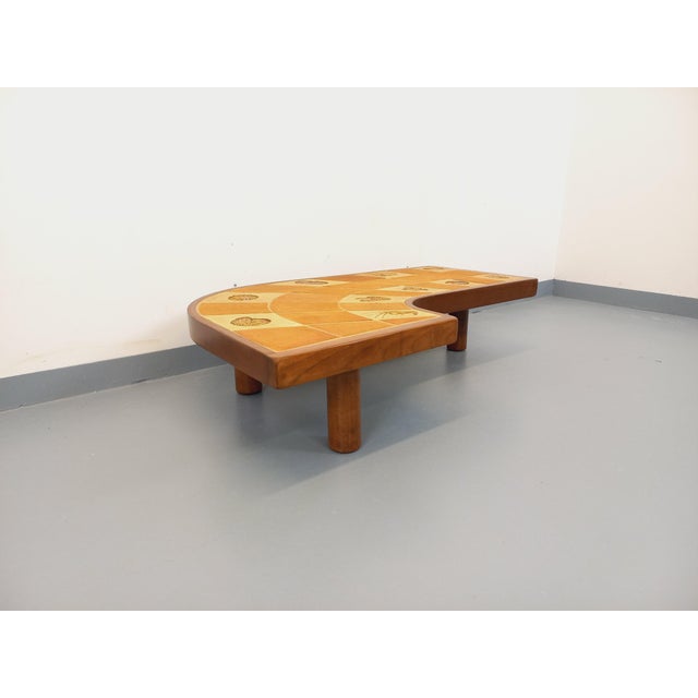 Comma-Shaped Coffee Table with Shell Motifs in Wood and Vallauris Ceramic from Barrois, 1960s-1970s For Sale - Image 13 of 18