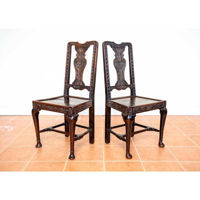 Antique English Oak Jacobean Hall Side Dining Chairs, 1620, Set of 2 For Sale - Image 4 of 18