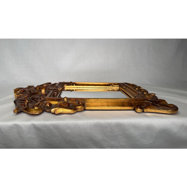 Vintage Rococo Gold Gilt Tone With Red Accents Small Wall Mirror For Sale - Image 11 of 12