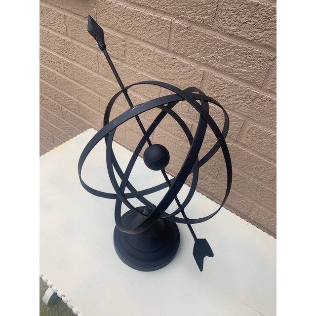 French Country Vintage English Country Iron Black Garden Armillary Sundial For Sale - Image 3 of 8