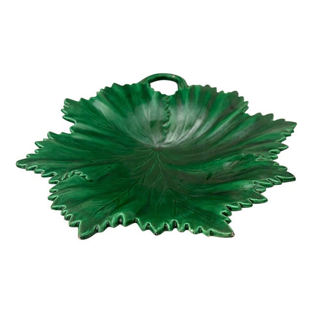 Antique Hornberg Green Majolica Leaf Serving Dish For Sale