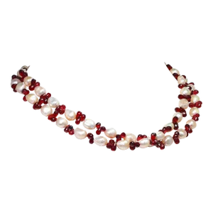 Double-Strand Freshwater Pearl and Garnet Necklace January Birthstone