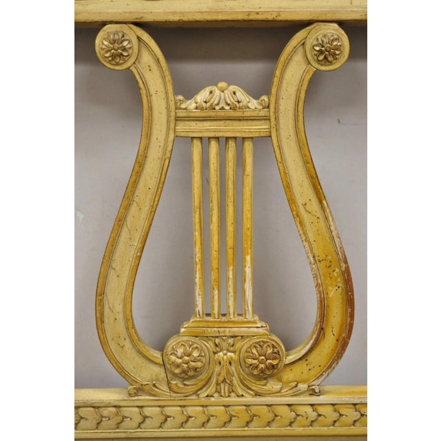 Wood Vintage Italian Neoclassical Carved Lyre Harp Wooden King Size Bed Headboard For Sale - Image 7 of 10
