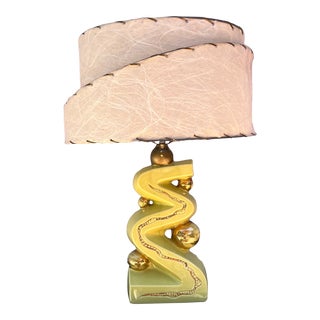 1950s Howard Kron Green Zig Zag Atomic Table Lamp For Sale