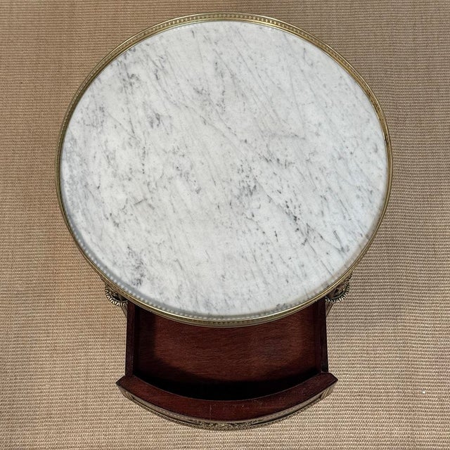 19th Century French Louis XVI Mahogany Marble Top Gueridon ~ Round End Table For Sale - Image 17 of 17