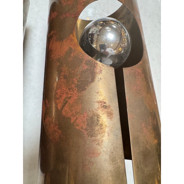 Brutalist Mid 20th Century Copper Cylinder Wall Sconces, Pair For Sale - Image 10 of 12