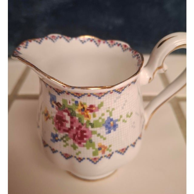 Royal Albert 1930s Royal Albert "Petit Point" Creamer and Sugar Bowl For Sale - Image 4 of 18