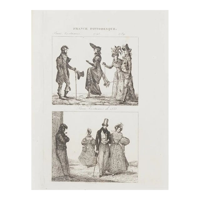 Unknown - Paris Costumes - Original Lithograph - 19th Century For Sale