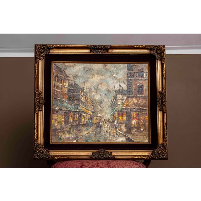 Signed European Street Scene Original Oil Painting in Ornate Gilt Frame For Sale - Image 12 of 13