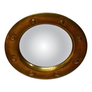 Mid-Century English Brass Convex Maritime Porthole Mirror, 1950s For Sale