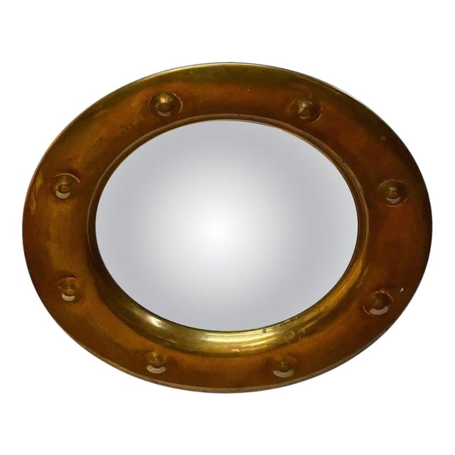 Mid-Century English Brass Convex Maritime Porthole Mirror, 1950s For Sale