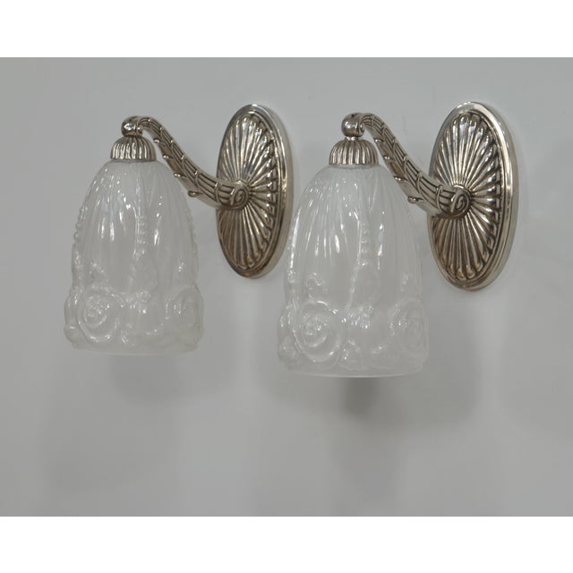 Metal Pair of French Art Deco Wall Sconces by Hettier Et Vincent & Baccarat 1920s France - 2 Pairs Available For Sale - Image 7 of 13