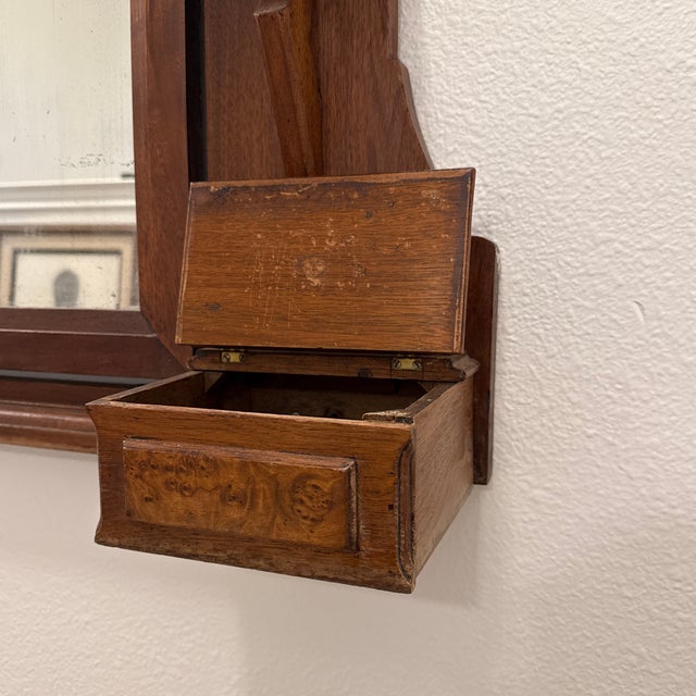 Wood Victorian Eastlake-Style Carved Walnut Wall Mirror With Shelves & Storage Boxes For Sale - Image 7 of 11