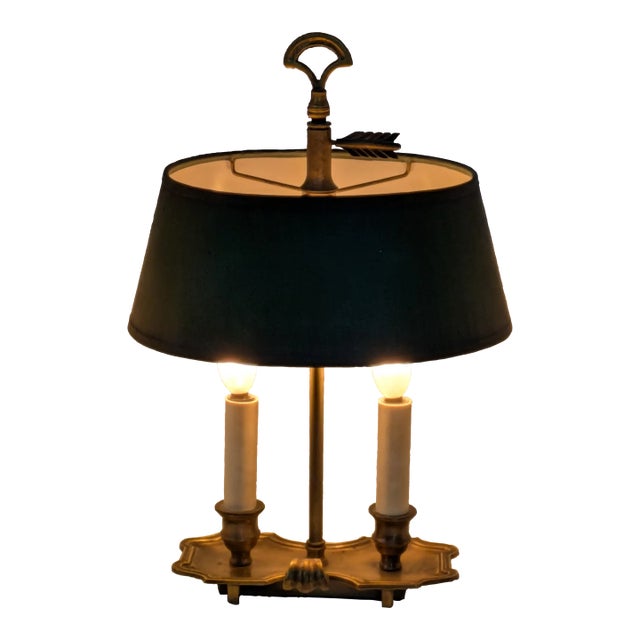 French Style Bouillette Bouillot Lamp With Green Shade Desk Lamp Circa 1950s For Sale
