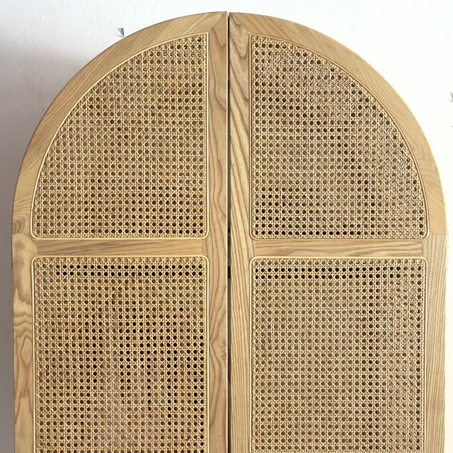 Boho-Chic Arched Natural Rattan & Solid Wood Double-Door Wardrobe Armoire For Sale - Image 11 of 18