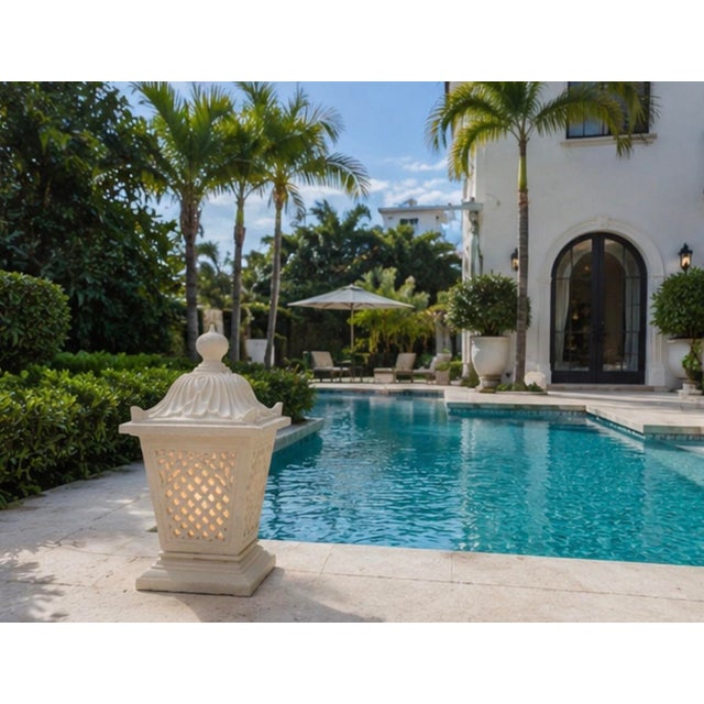 Vintage Palm Beach Regency Pier-Top Cast Stone Garden Lantern For Sale - Image 12 of 12