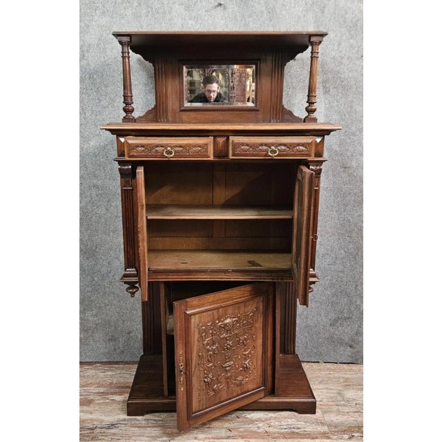 Antique Carved Walnut Cabinet with Terracotta Panels For Sale - Image 10 of 14
