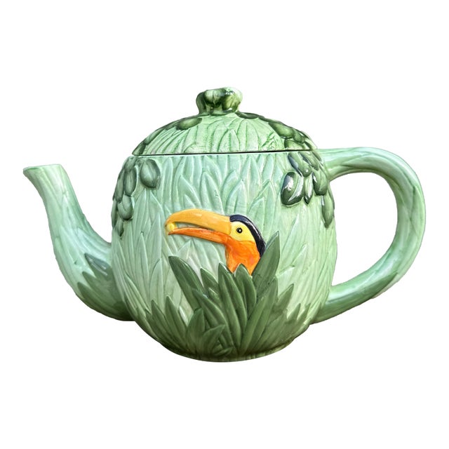 Vintage Majolica Style - Seymour Mann Toucan Teapot - Hand Painted For Sale