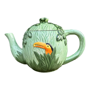 Vintage Seymour Mann Majolica Hand-Painted Toucan Bird Teapot — Tropical Hollywood Regency