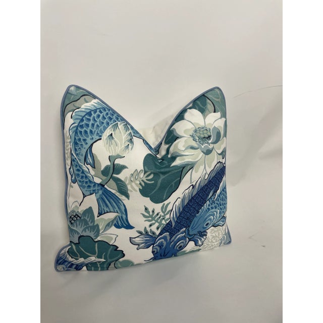 Textile Carole Fabrics Playing Koi in Nile Blue Pillow For Sale - Image 7 of 8