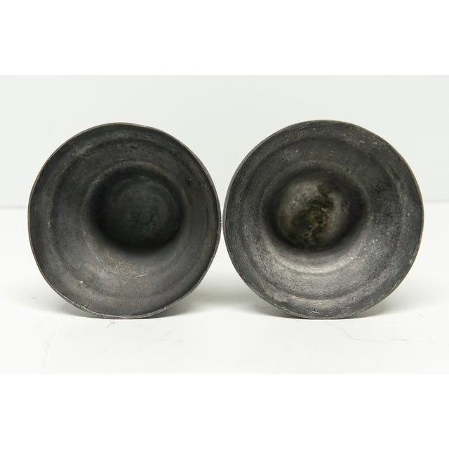 American Antique Pewter Candlestick Candle Holders a Pair For Sale - Image 3 of 5