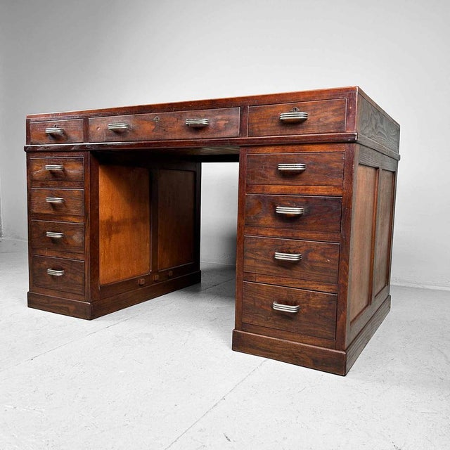 Brown Japanese Wooden Desk, 1930s For Sale - Image 8 of 18