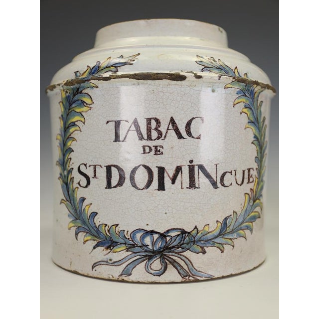 Metal 19th Century French Faience Blue and White Ceramic Tabac Tobacco Jar, 1870 For Sale - Image 7 of 18