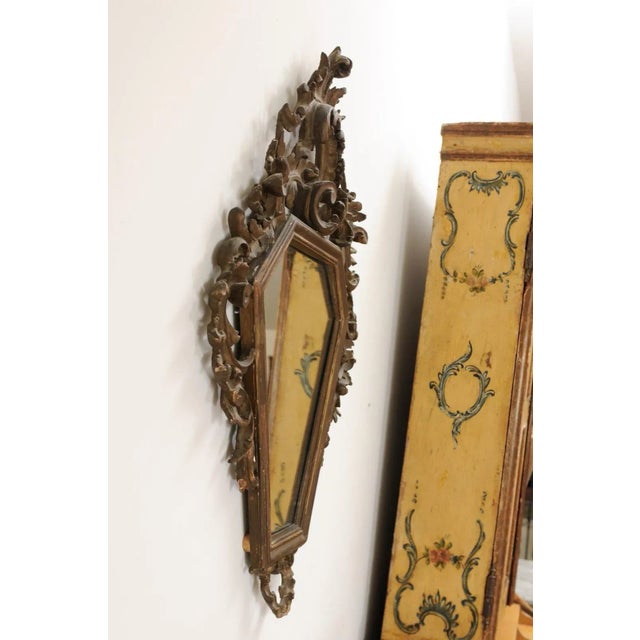Italian 19th Century Rococo Style Carved Mirror with Traces of Gilt and Scrolls For Sale - Image 10 of 12